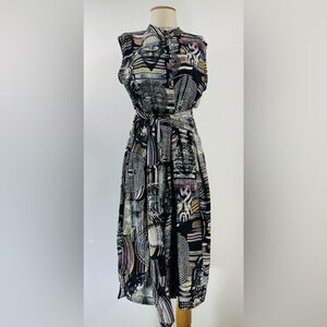 Bitte Kai Rand Printed Dress Tie Waist Button Down With Pockets Size Medium
